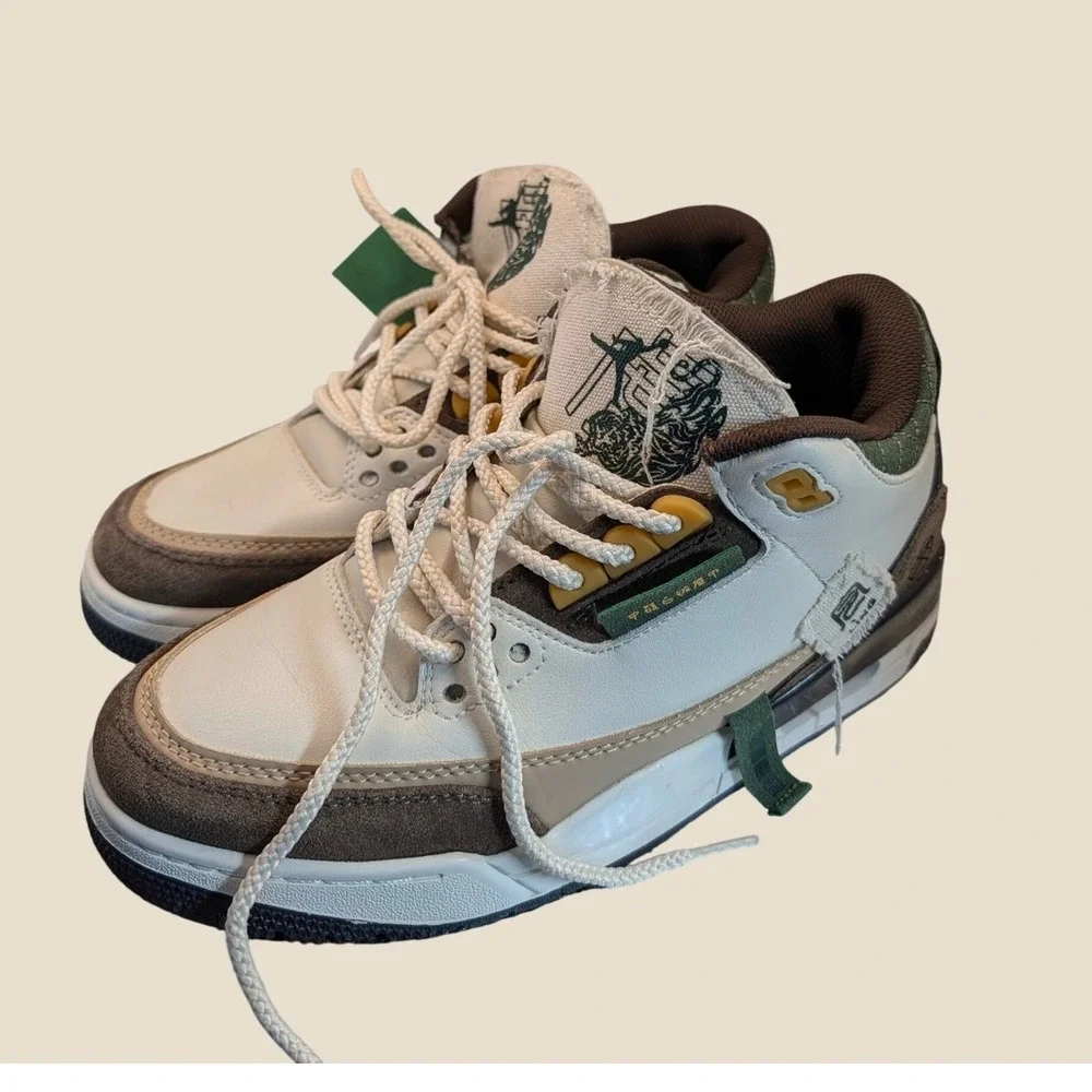 Jordan 3 Retro Custom Sneakers Mens 8 Brown Cream Green YPDZX104